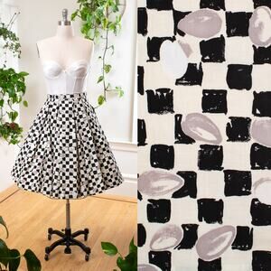 Vintage 1950s Skirt 50s Coffee Bean Checkered Novelty Print Cotton Skirt